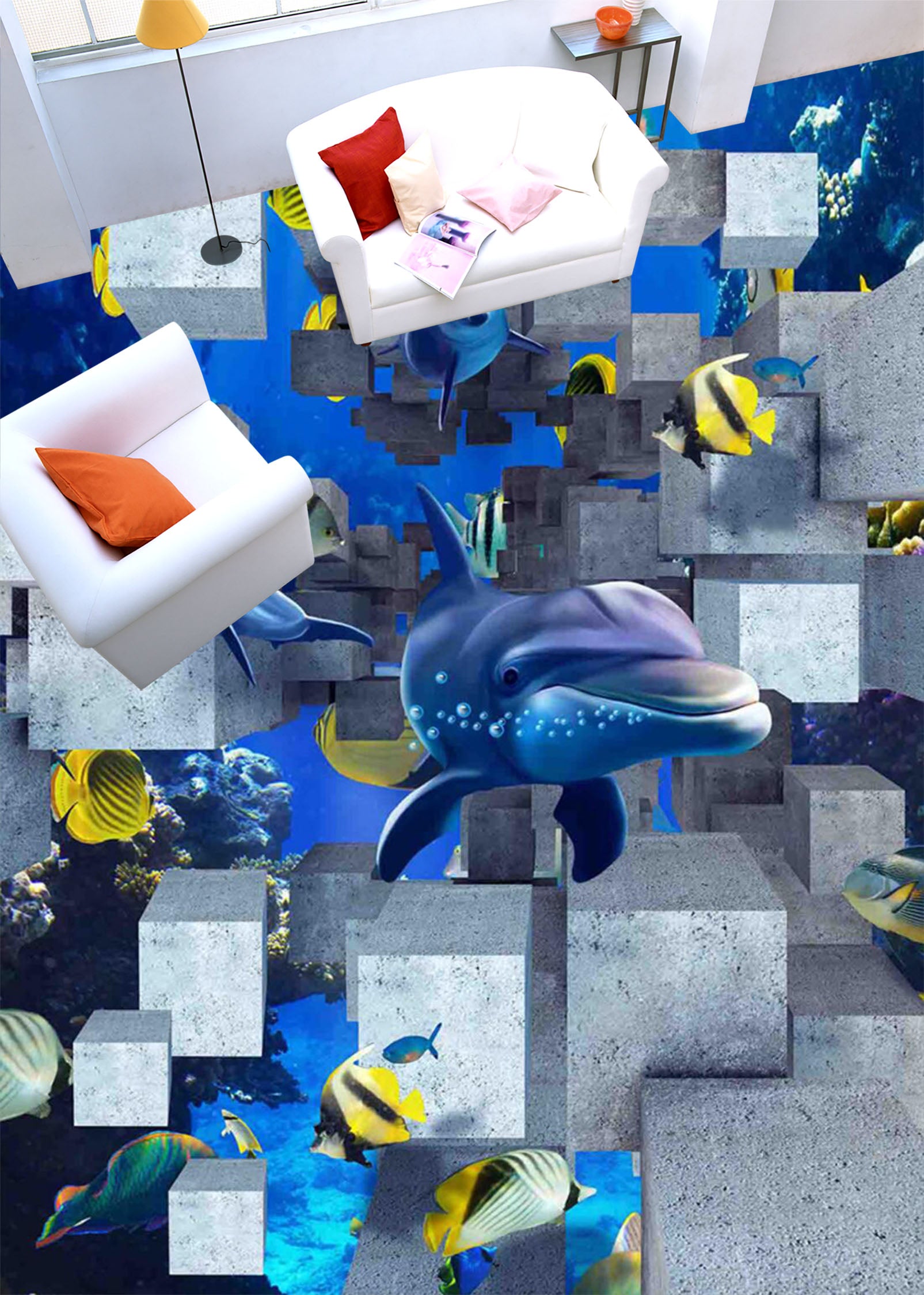 3D Marine Fish 158 Floor Mural Self-Adhesive Sticker Bathroom Non-slip Waterproof Flooring Murals