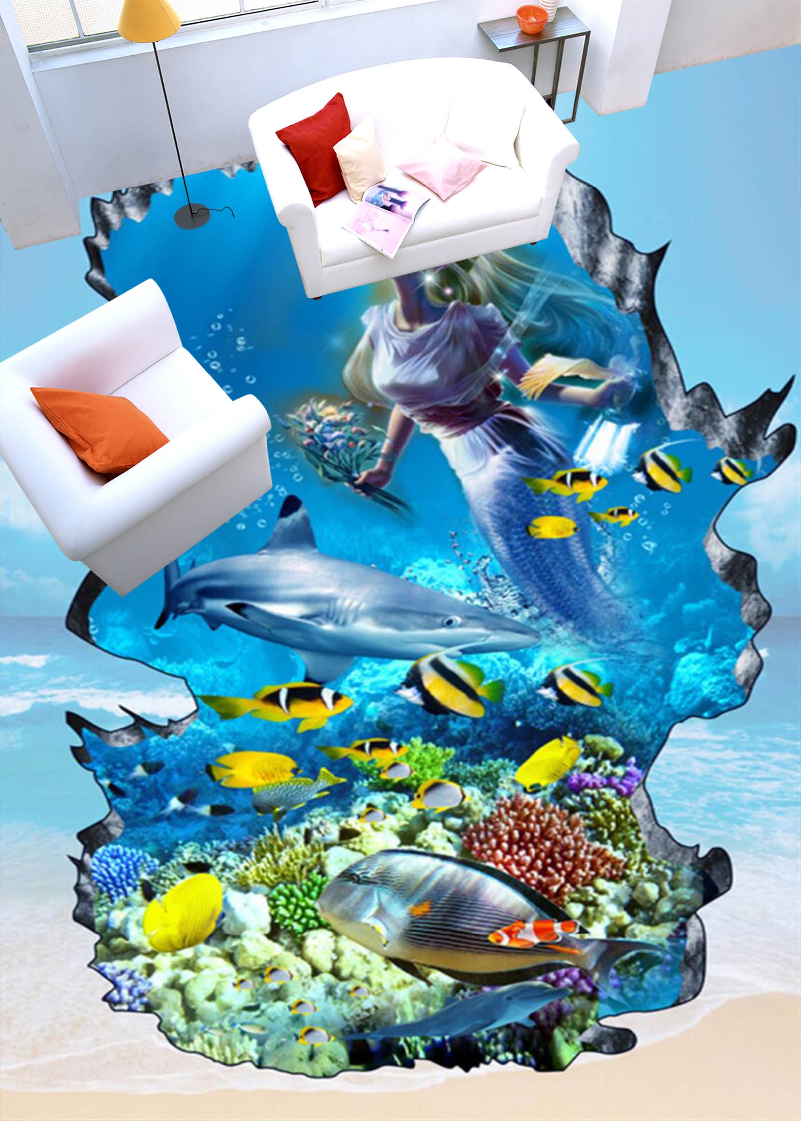 3D Mysterious Mermaid 124 Floor Mural Self-Adhesive Sticker Bathroom Non-slip Waterproof Flooring Murals