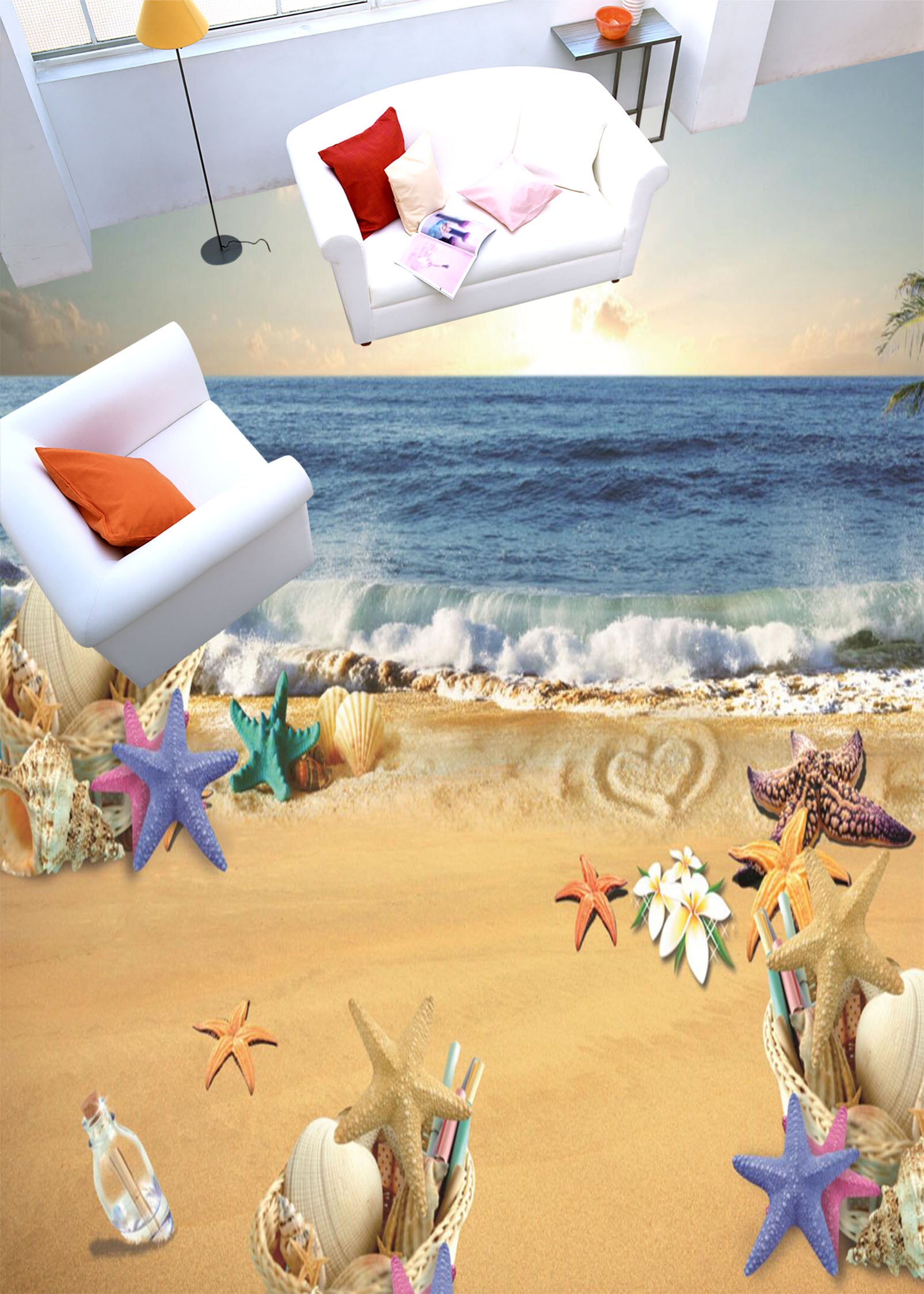 3D Beach Waves 174 Floor Mural Self-Adhesive Sticker Bathroom Non-slip Waterproof Flooring Murals