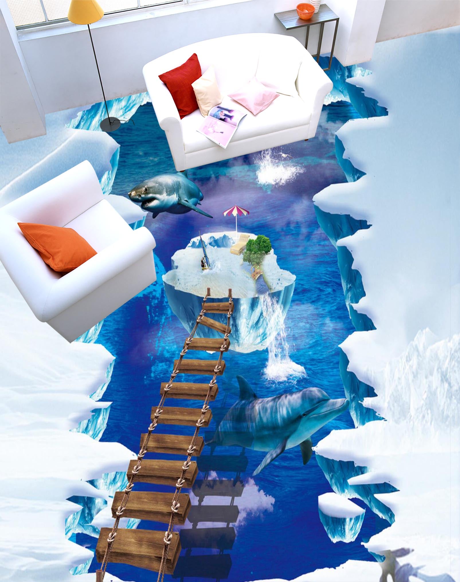 3D Ocean Stone Bridge 167 Floor Mural Self-Adhesive Sticker Bathroom Non-slip Waterproof Flooring Murals