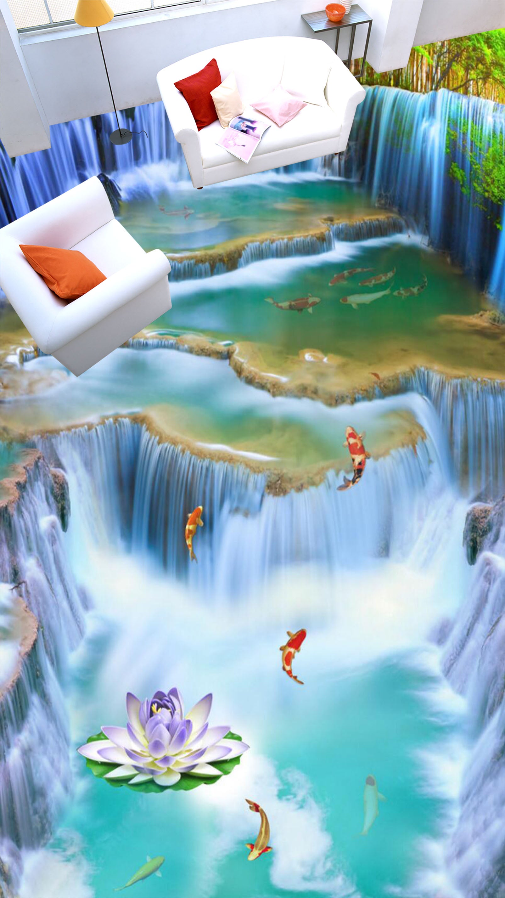 3D Purple Lotus 136 Floor Mural Self-Adhesive Sticker Bathroom Non-slip Waterproof Flooring Murals