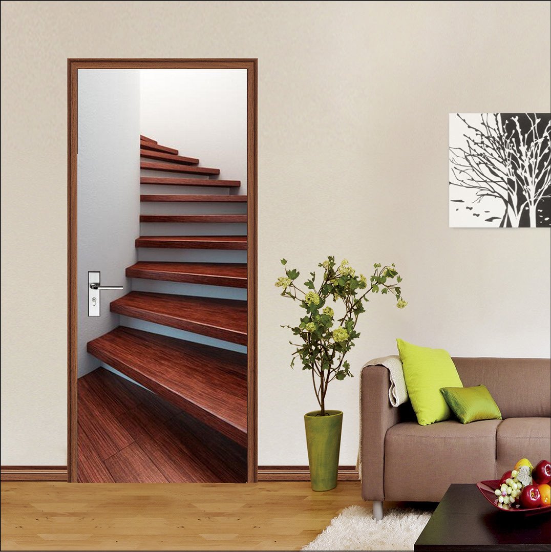 3D red stairs door mural Wallpaper AJ Wallpaper
