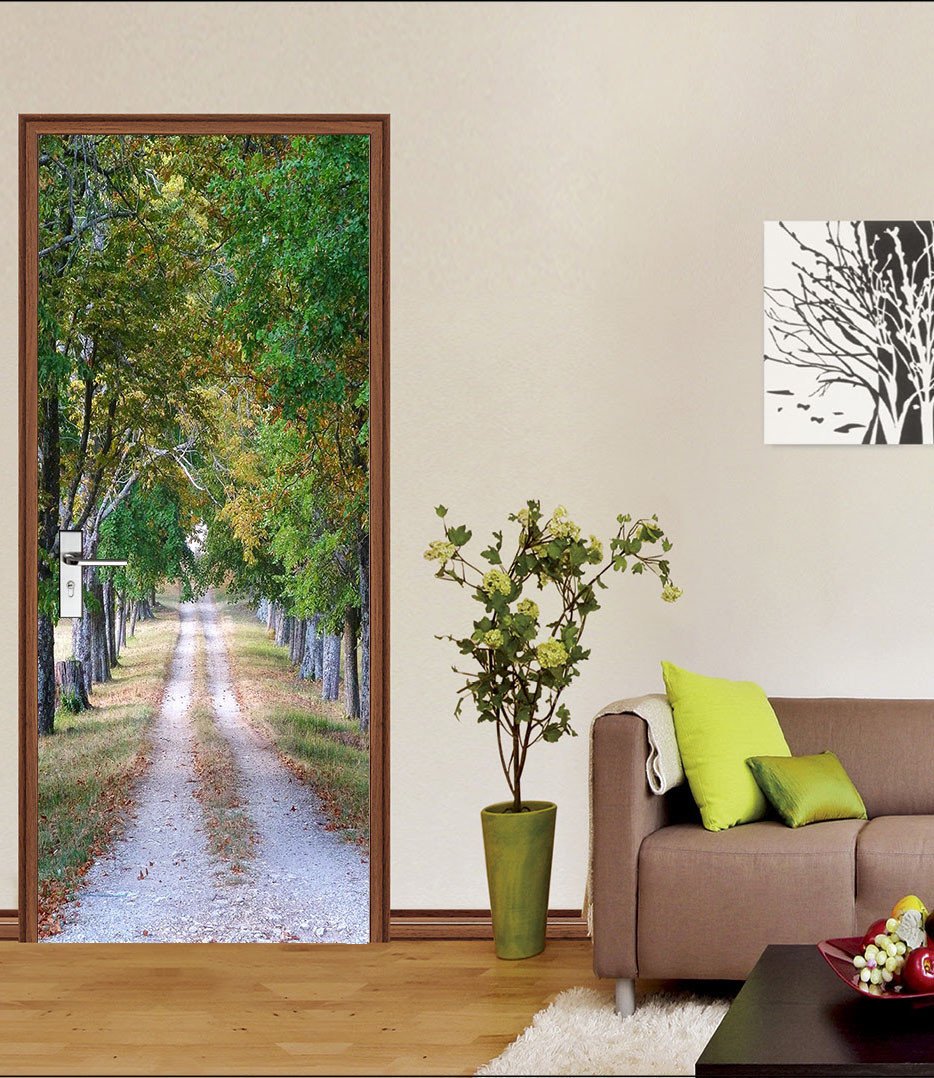 3D dirt road green trees sunny daydoor mural Wallpaper AJ Wallpaper
