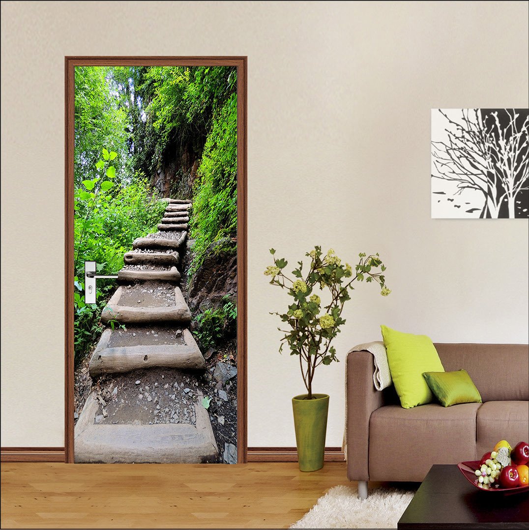 3D grass on the steps door mural Wallpaper AJ Wallpaper