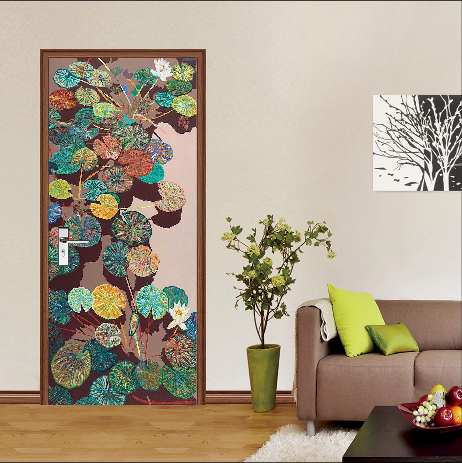 3D Lotus Leaf Pond Pattern 93225 Allan P. Friedlander Door Mural