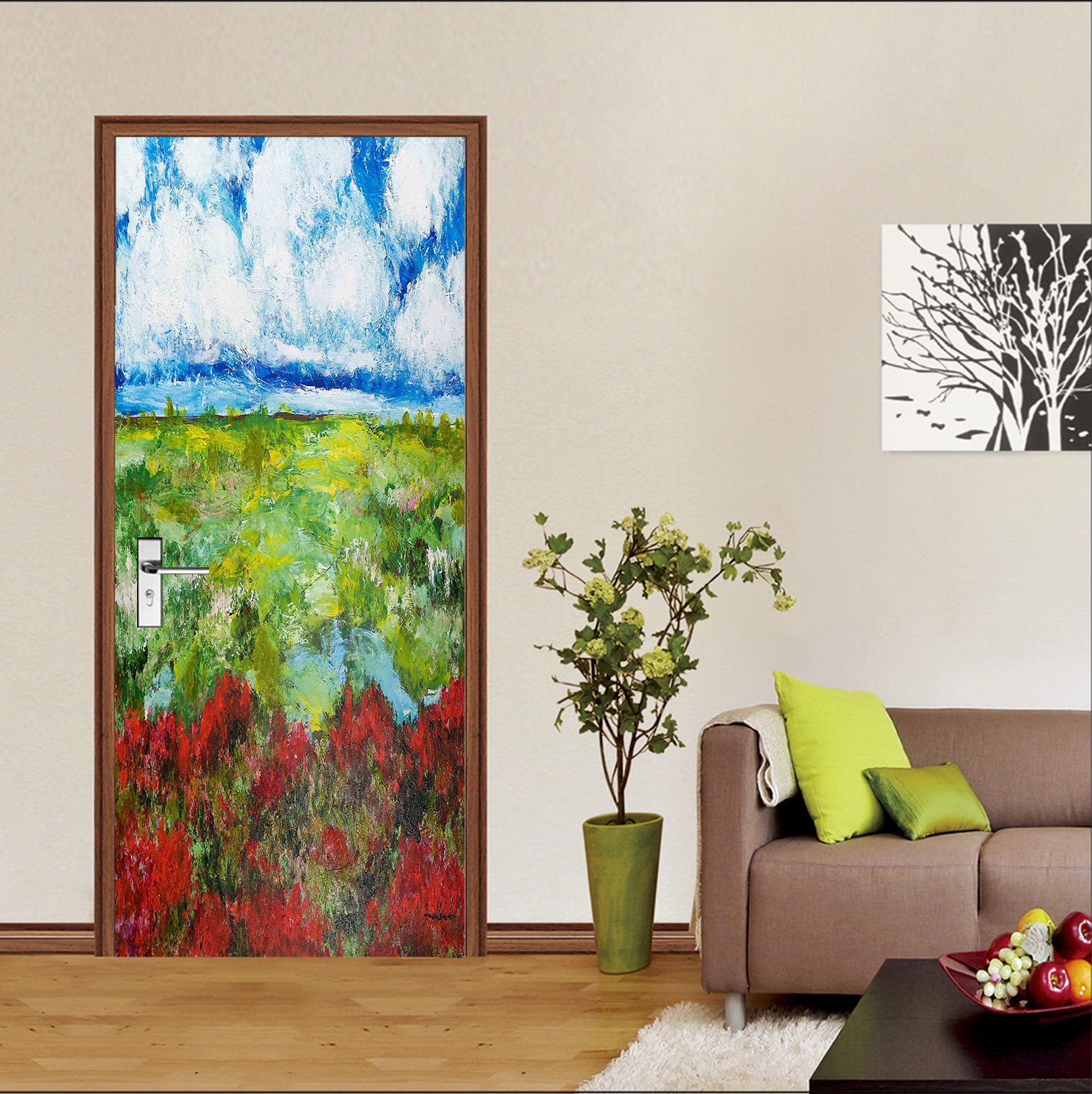 3D Sky Red Flowers Oil Painting 93186 Allan P. Friedlander Door Mural