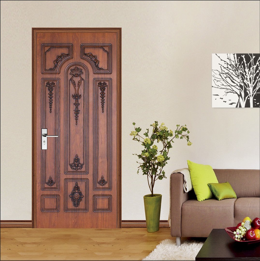3D red painted carved door mural Wallpaper AJ Wallpaper