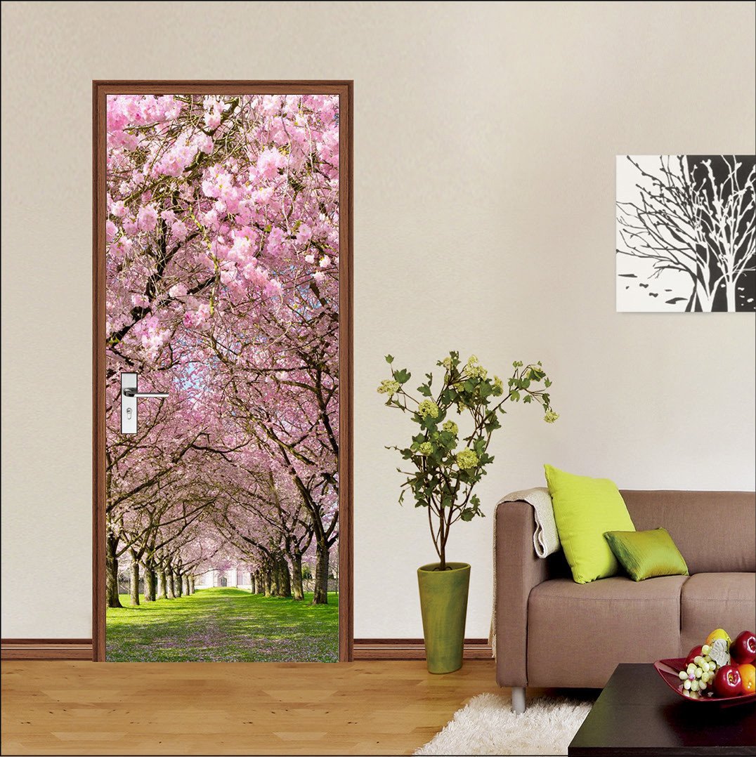 3D natural flowers and trees door mural Wallpaper AJ Wallpaper