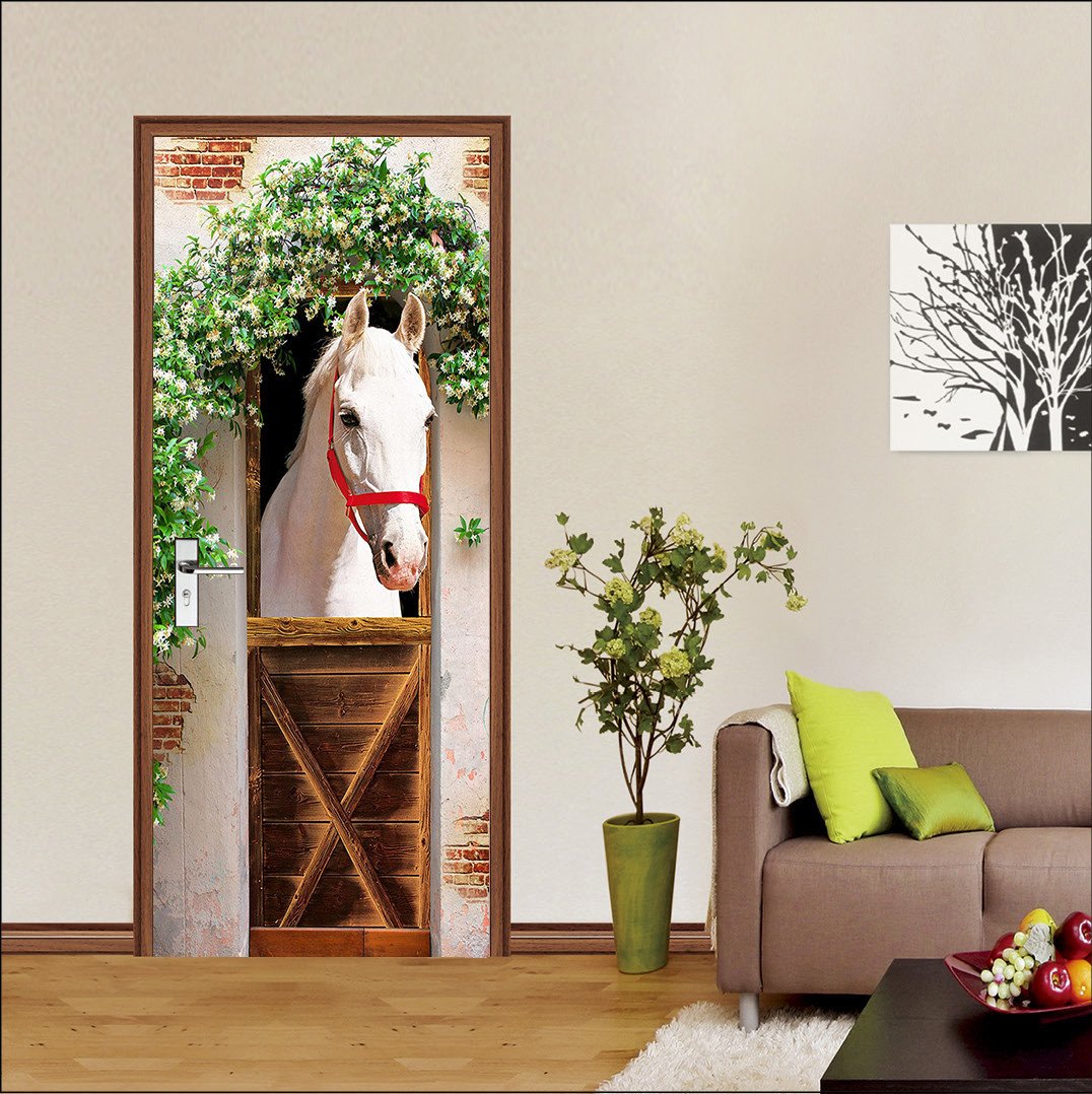3D flowers covered stables door mural Wallpaper AJ Wallpaper