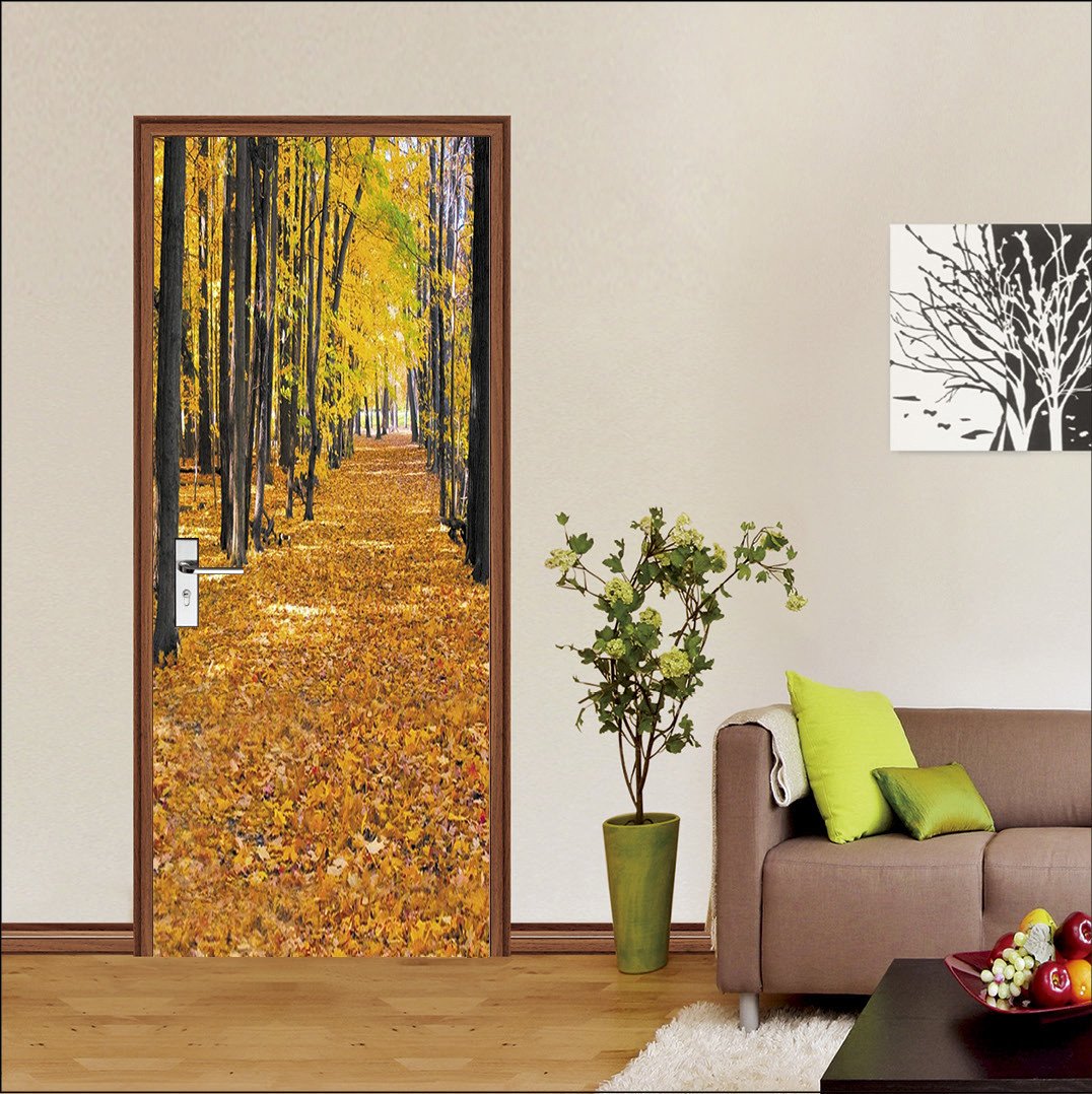 3D fallen leaves autumn treesdoor mural Wallpaper AJ Wallpaper