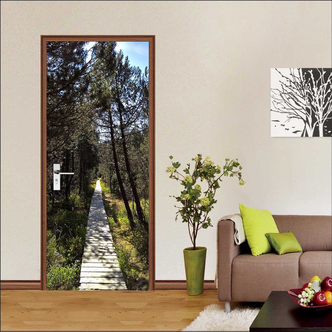 3D trees around the path door mural Wallpaper AJ Wallpaper