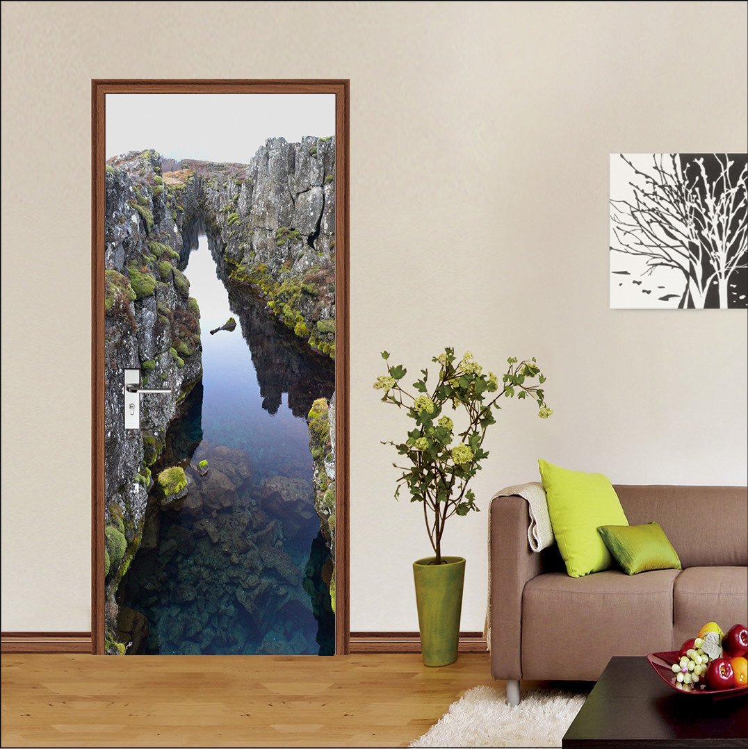 3D between the mountains lake water door mural Wallpaper AJ Wallpaper