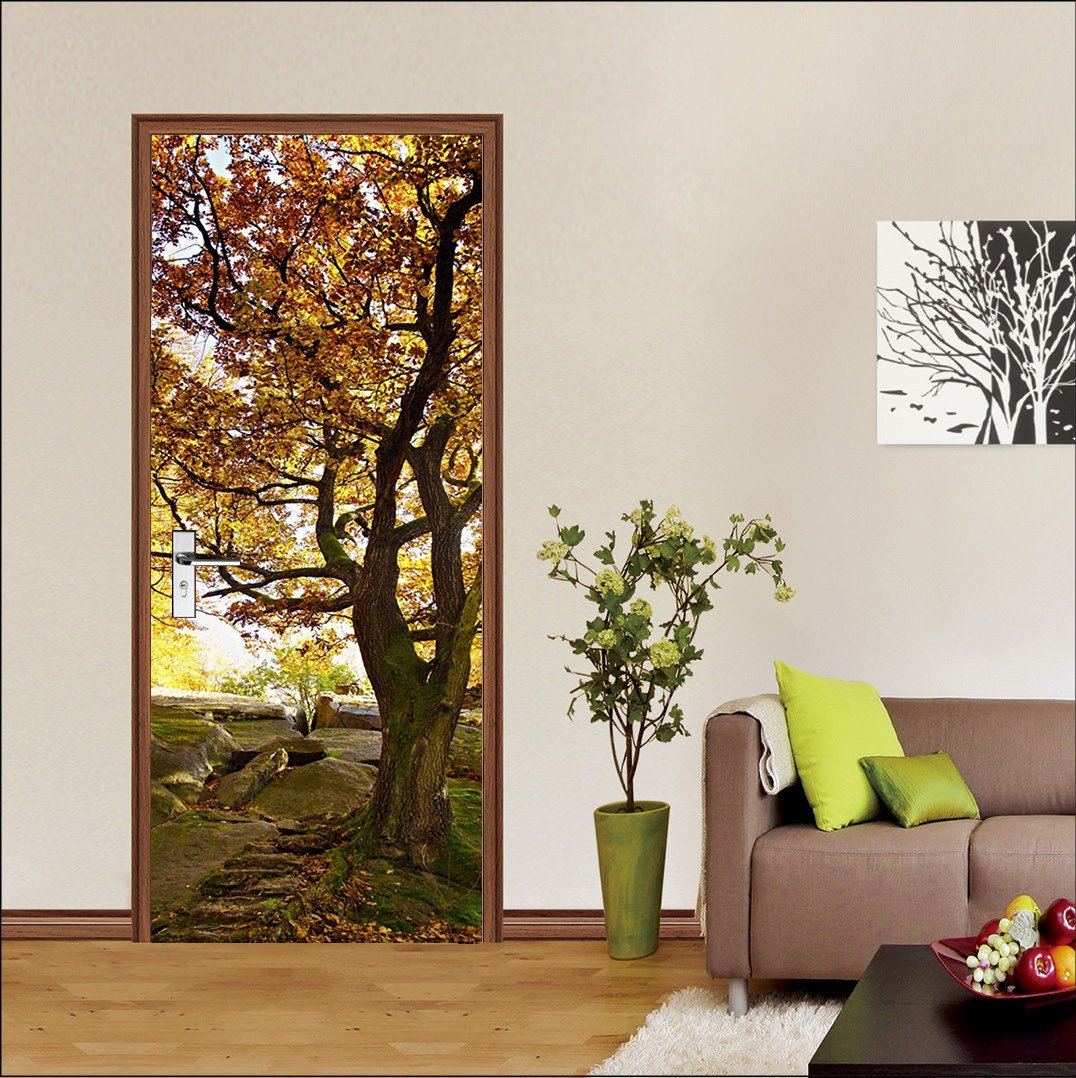 3D autumn leaves door mural Wallpaper AJ Wallpaper