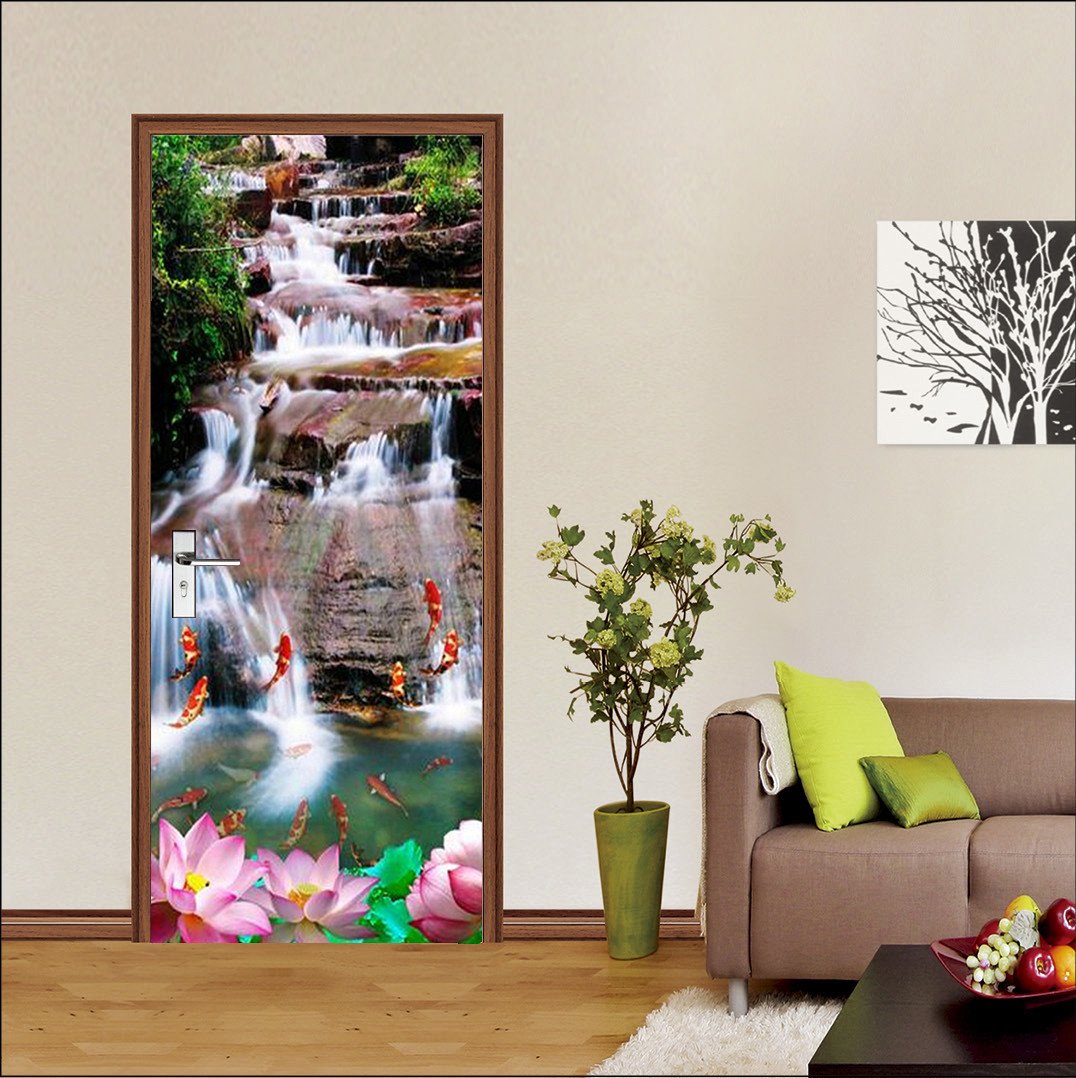3D carp in water door mural Wallpaper AJ Wallpaper