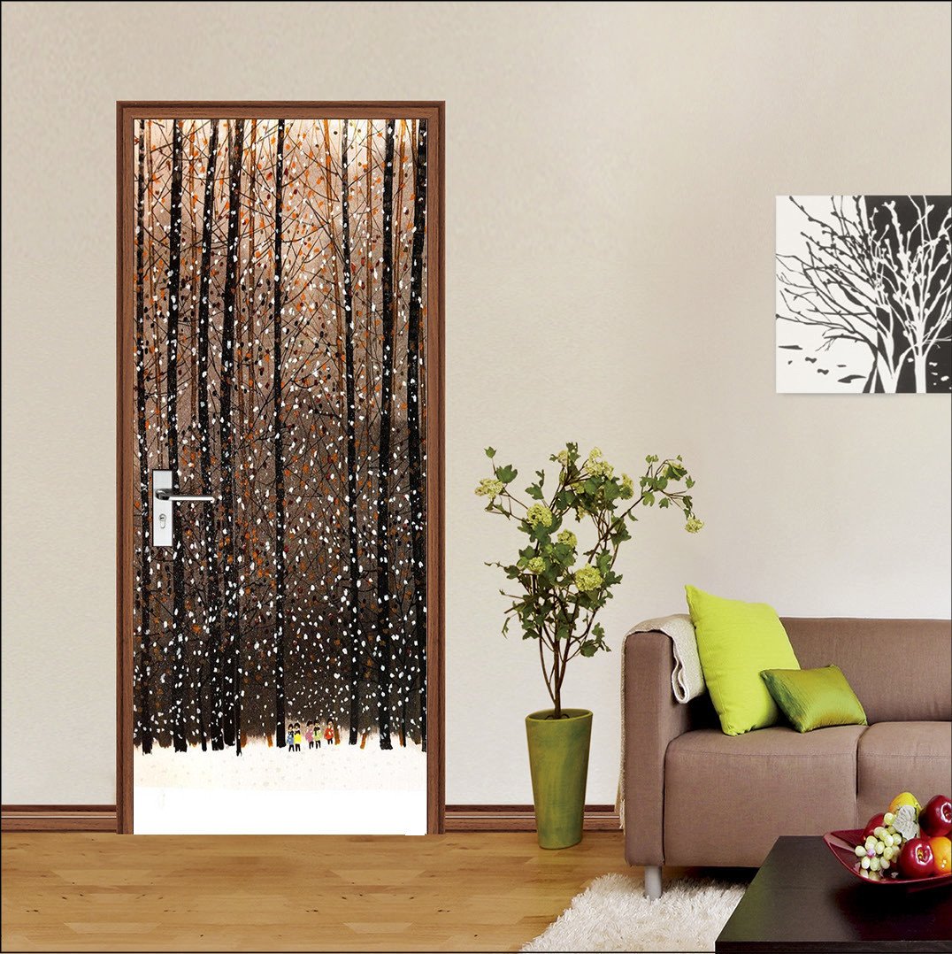 3D tree branch snowflake door mural Wallpaper AJ Wallpaper