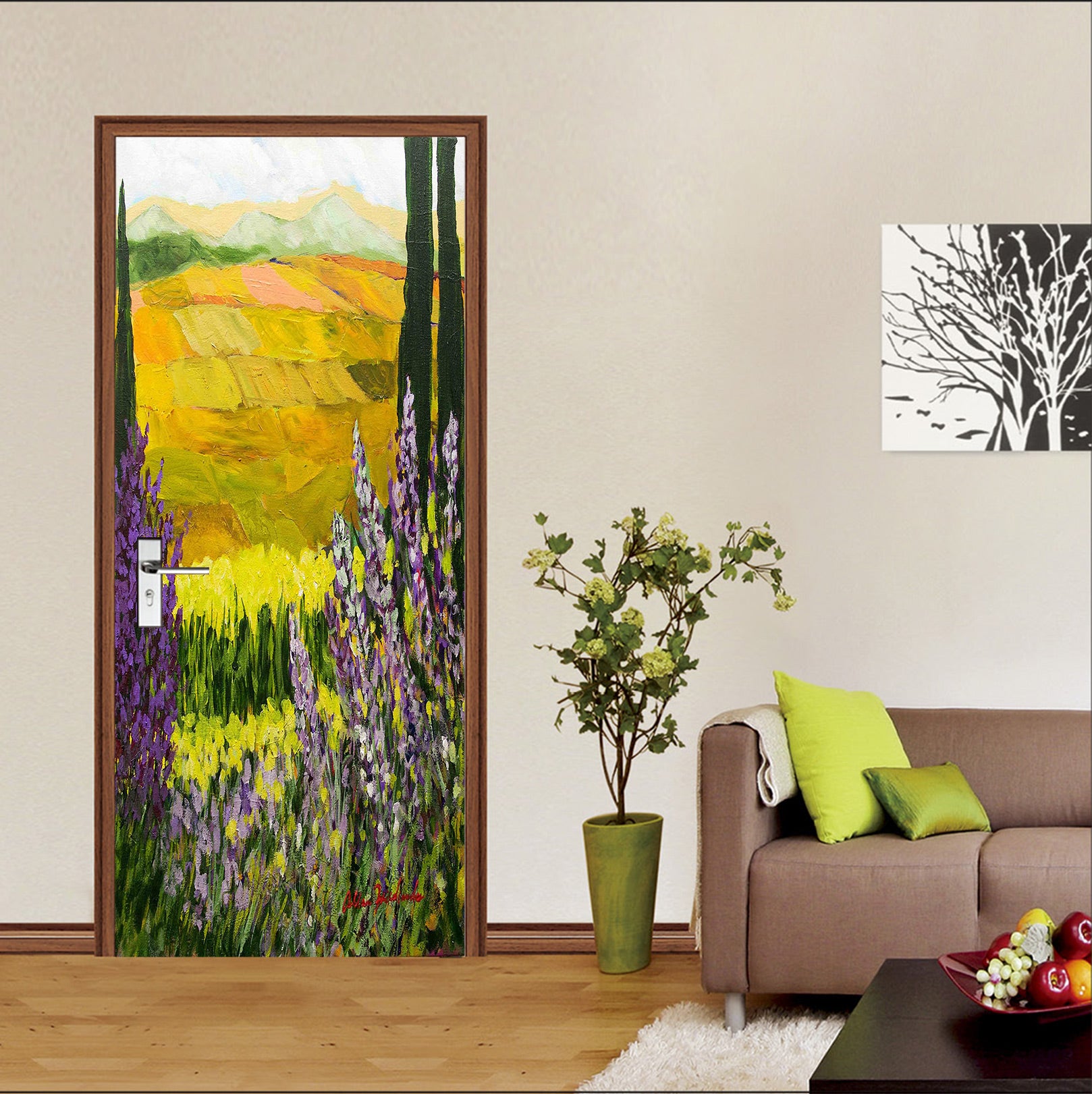 3D Purple Flower Bushes Field 93178 Allan P. Friedlander Door Mural