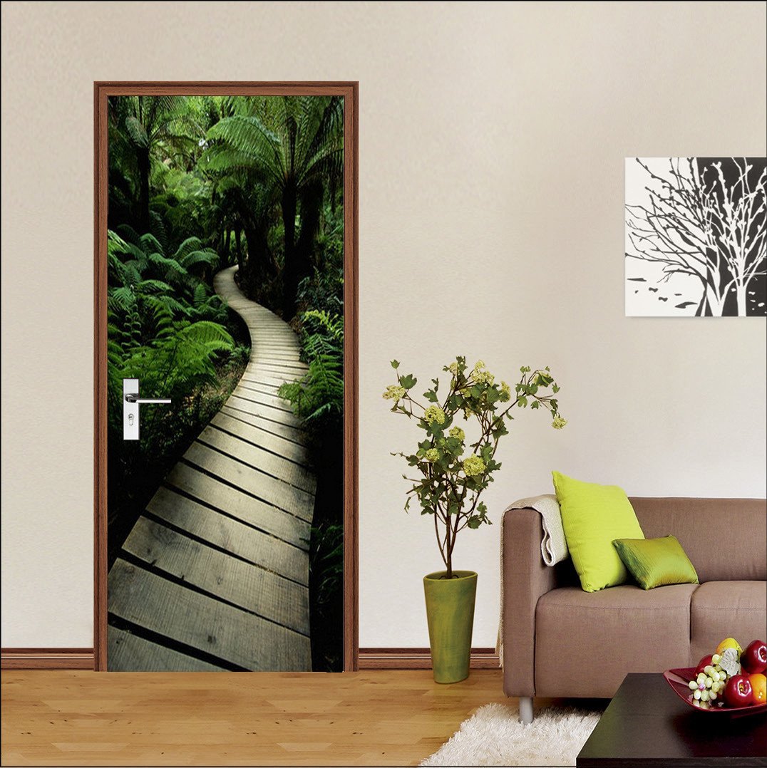3D plank bridge in the woods door mural Wallpaper AJ Wallpaper