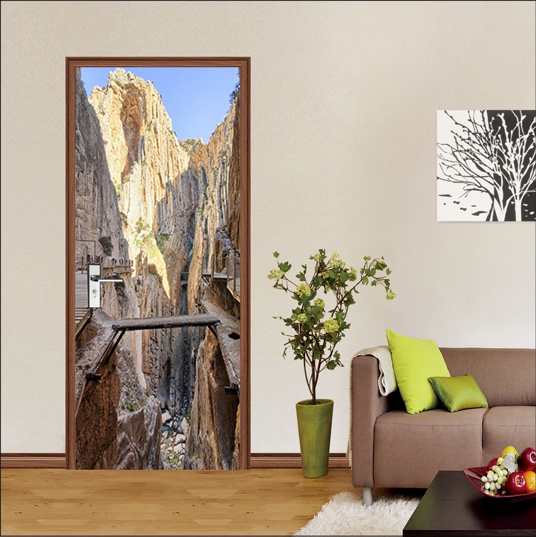 3D bridge in the mountains door mural Wallpaper AJ Wallpaper