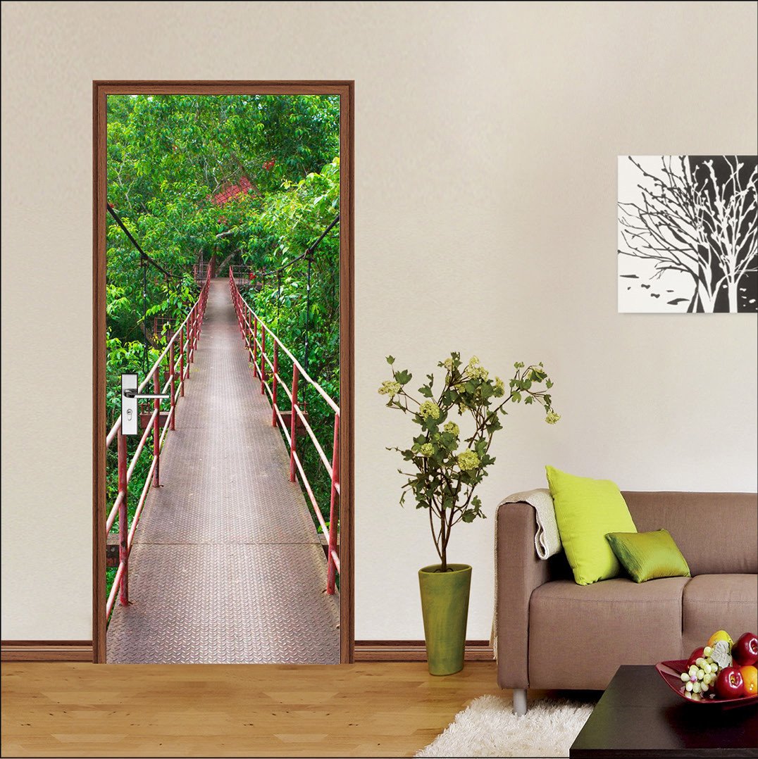 3D green Bridge door mural Wallpaper AJ Wallpaper