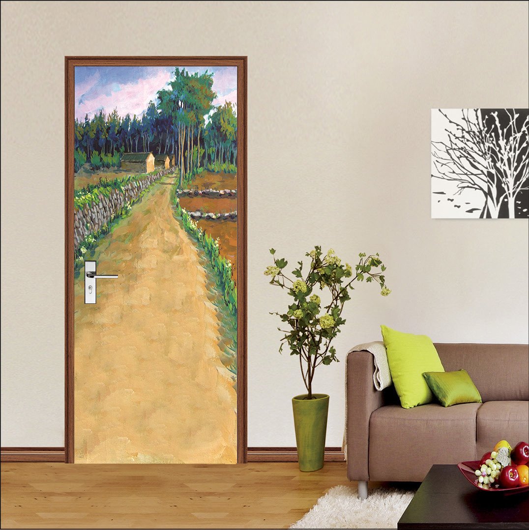 3D folk House Road painting door mural Wallpaper AJ Wallpaper
