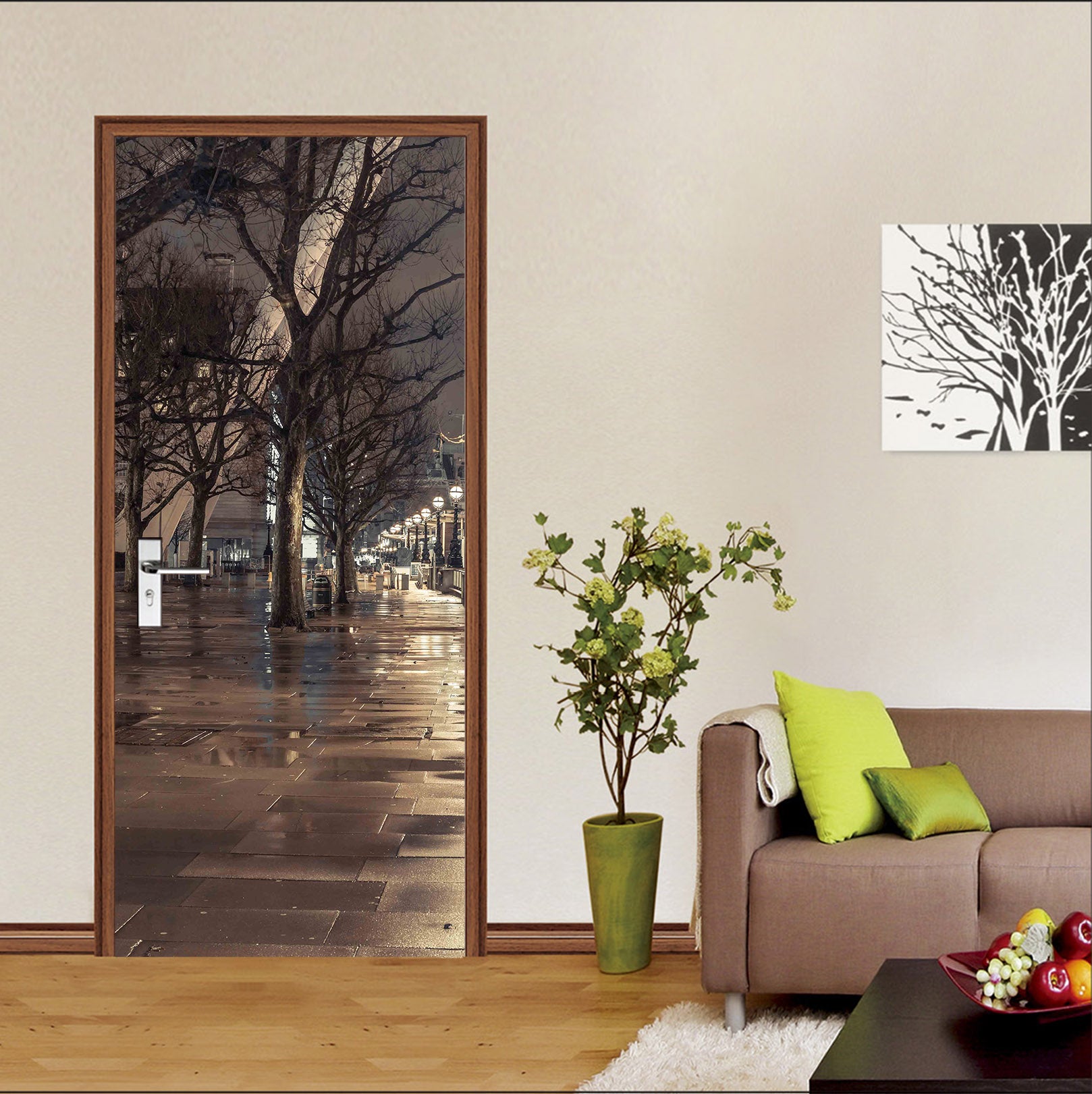 3D Trees Street Night 106141 Assaf Frank Door Mural