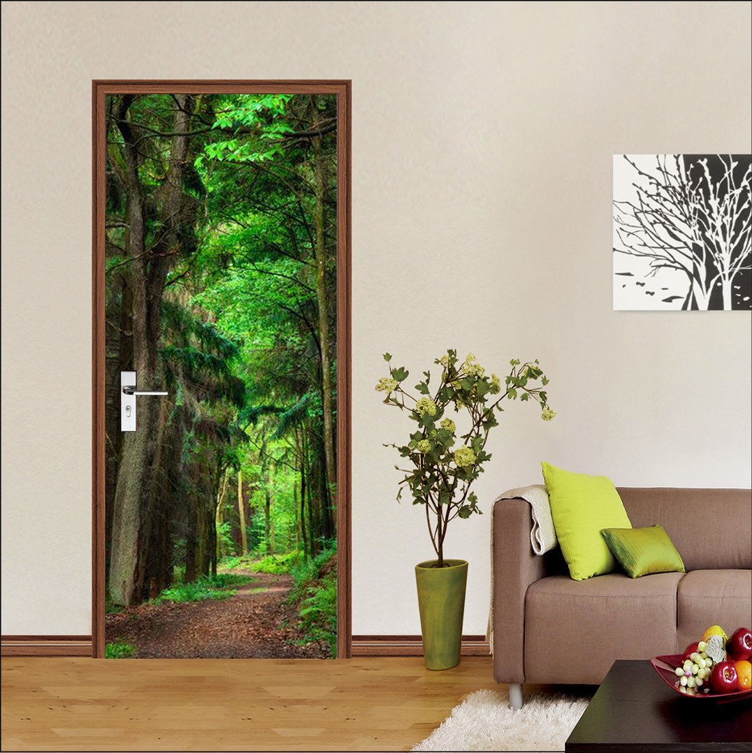 3D natural forest landscape door mural Wallpaper AJ Wallpaper