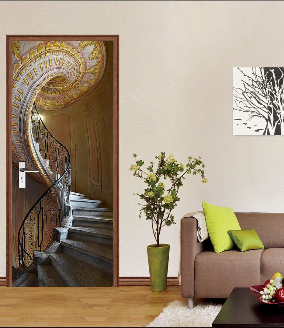 3D rotating wooden stair door mural Wallpaper AJ Wallpaper
