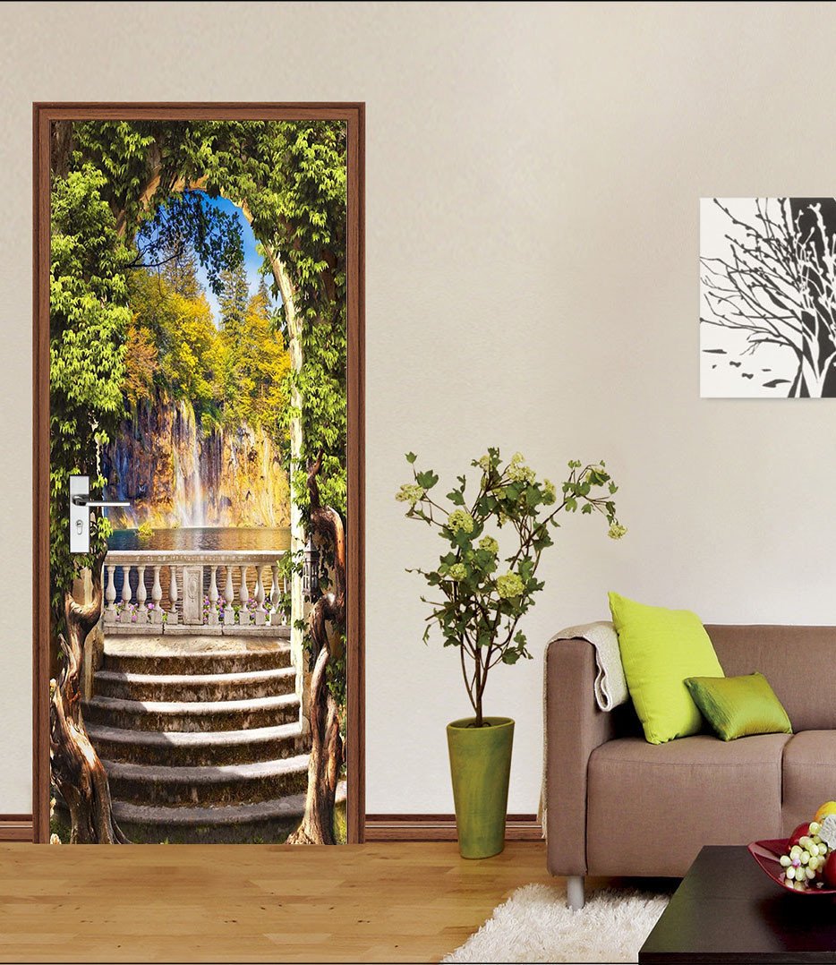 3D lake in tree hole door mural Wallpaper AJ Wallpaper