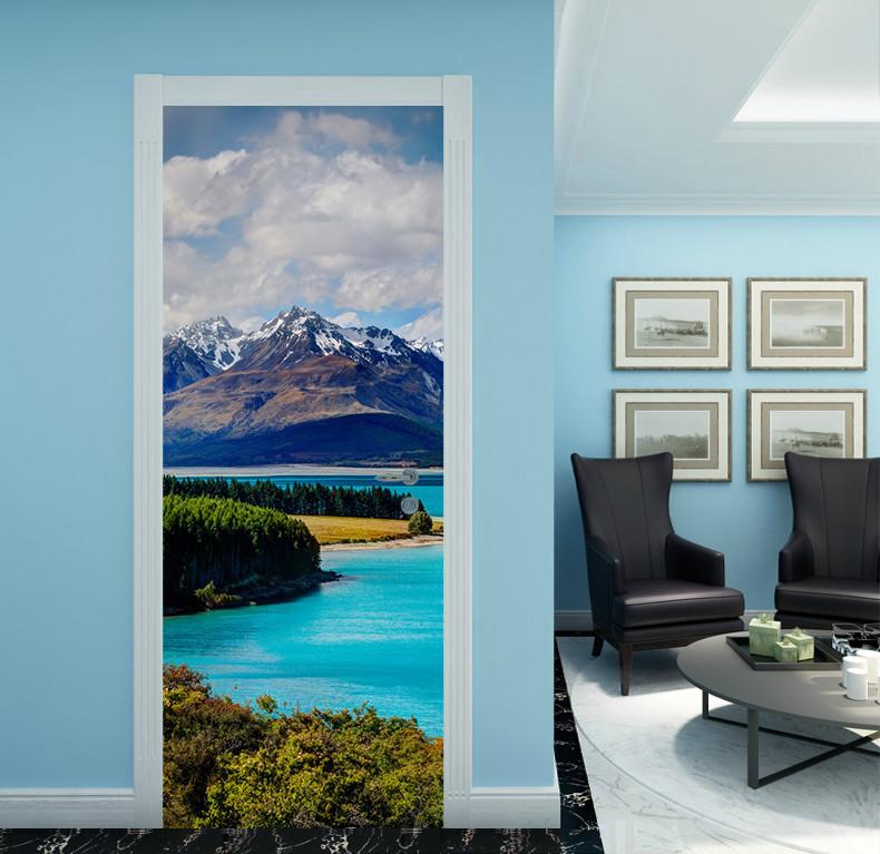 3D under the clouds the blue sea door mural Wallpaper AJ Wallpaper