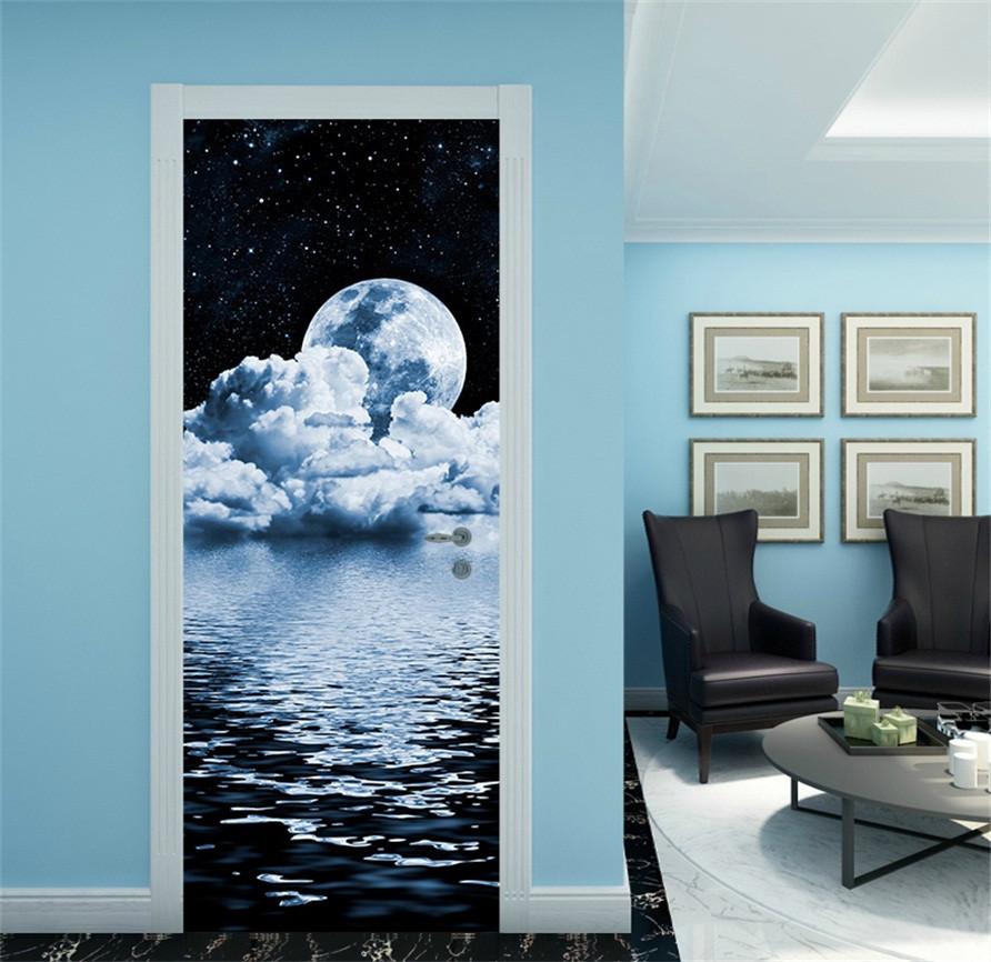 3D Cloud sea universe door mural Wallpaper AJ Wallpaper