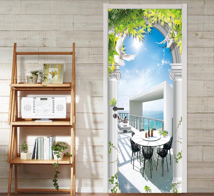 3D vine arch seascape door mural Wallpaper AJ Wallpaper