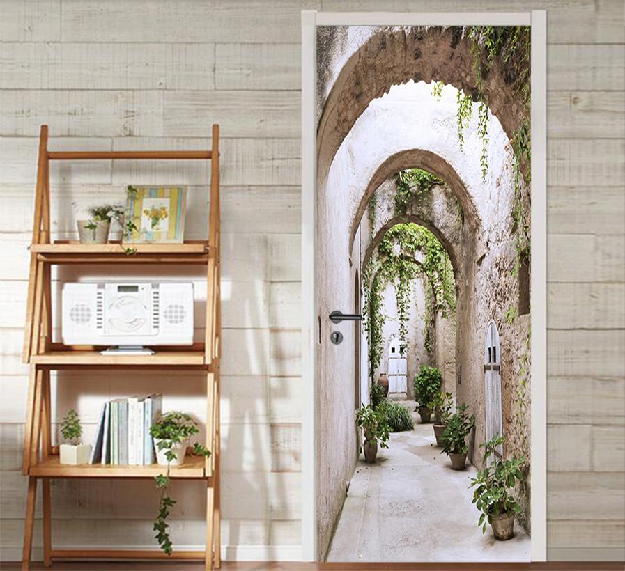 3D stone arch cane vine door mural Wallpaper AJ Wallpaper