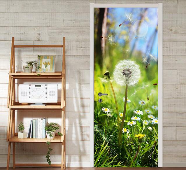 3D green dandelion landscape door mural Wallpaper AJ Wallpaper