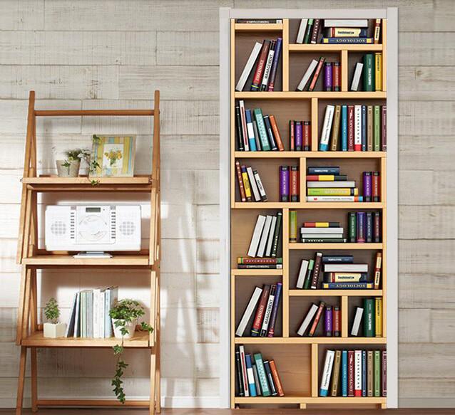 3D bookcase storage consolidation door mural Wallpaper AJ Wallpaper