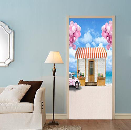 3D pink balloon house the car door mural Wallpaper AJ Wallpaper