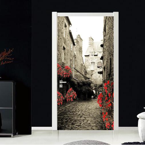 3D street house flower door mural Wallpaper AJ Wallpaper