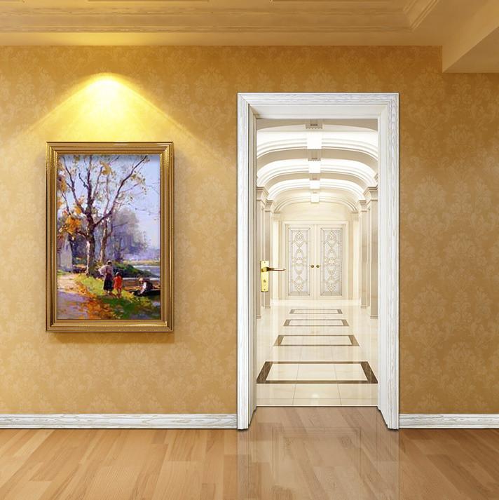 3D white tile Gallery door mural Wallpaper AJ Wallpaper