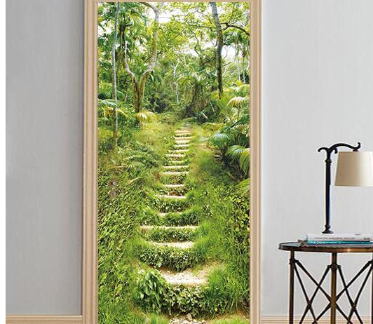 3D wild flowers stone ladder door mural Wallpaper AJ Wallpaper