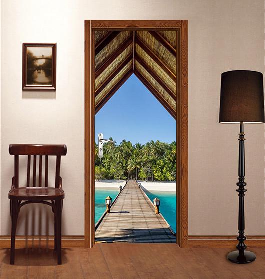 3D bridge over the lake door mural Wallpaper AJ Wallpaper