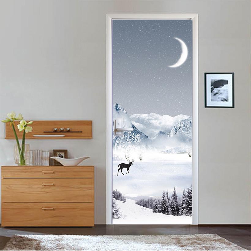 3D the moon in the snow door mural Wallpaper AJ Wallpaper