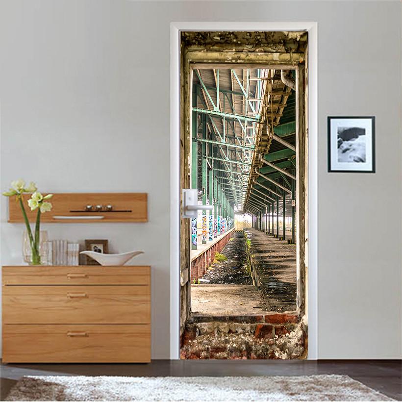 3D moss tall pillars field painting door mural Wallpaper AJ Wallpaper