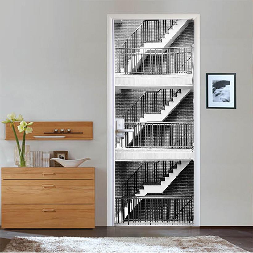 3D stairs Iron handrail door mural Wallpaper AJ Wallpaper