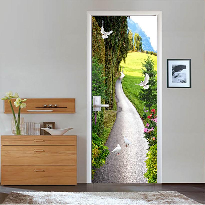 3D rural field path door mural Wallpaper AJ Wallpaper