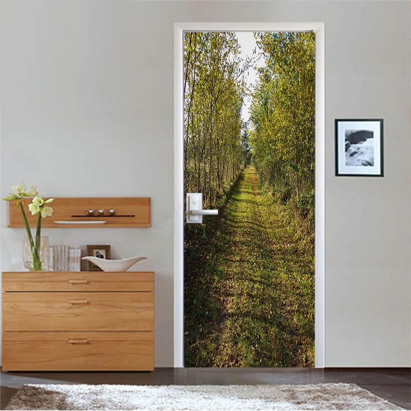 3D trees of green grass door mural Wallpaper AJ Wallpaper
