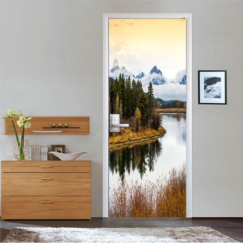 3D fresh waterinverted image trees door mural Wallpaper AJ Wallpaper