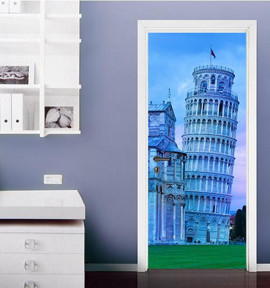 3D blue building door mural Wallpaper AJ Wallpaper