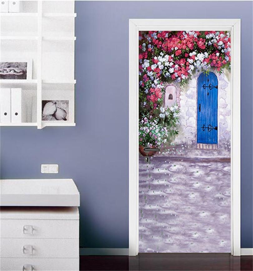 3D flowers on the roof door mural Wallpaper AJ Wallpaper