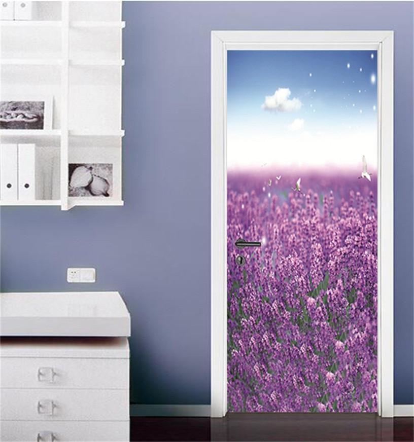 3D lavender field under the sun door mural Wallpaper AJ Wallpaper