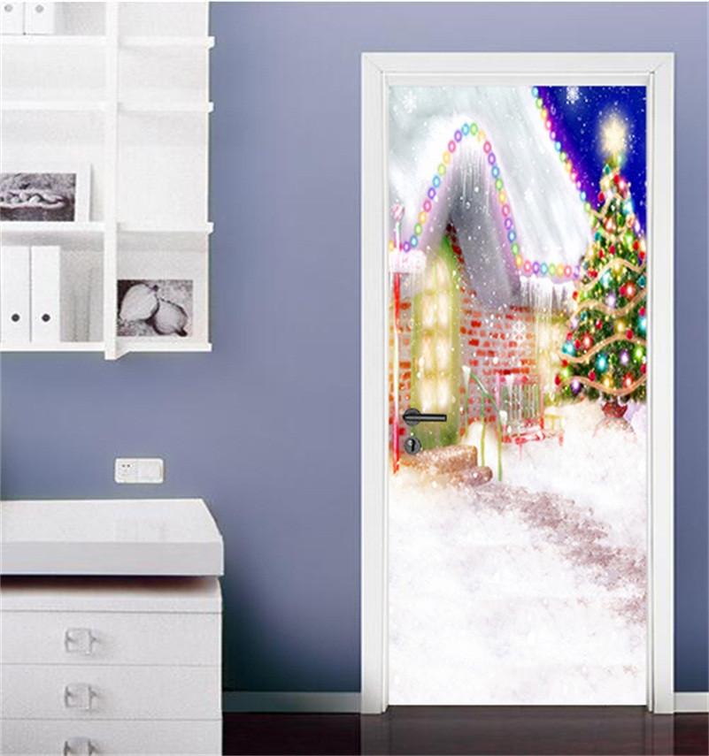 3D christmas tree snow hut door mural Wallpaper AJ Wallpaper