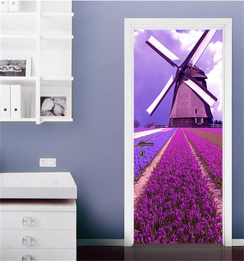3D lavender field windmill door mural Wallpaper AJ Wallpaper